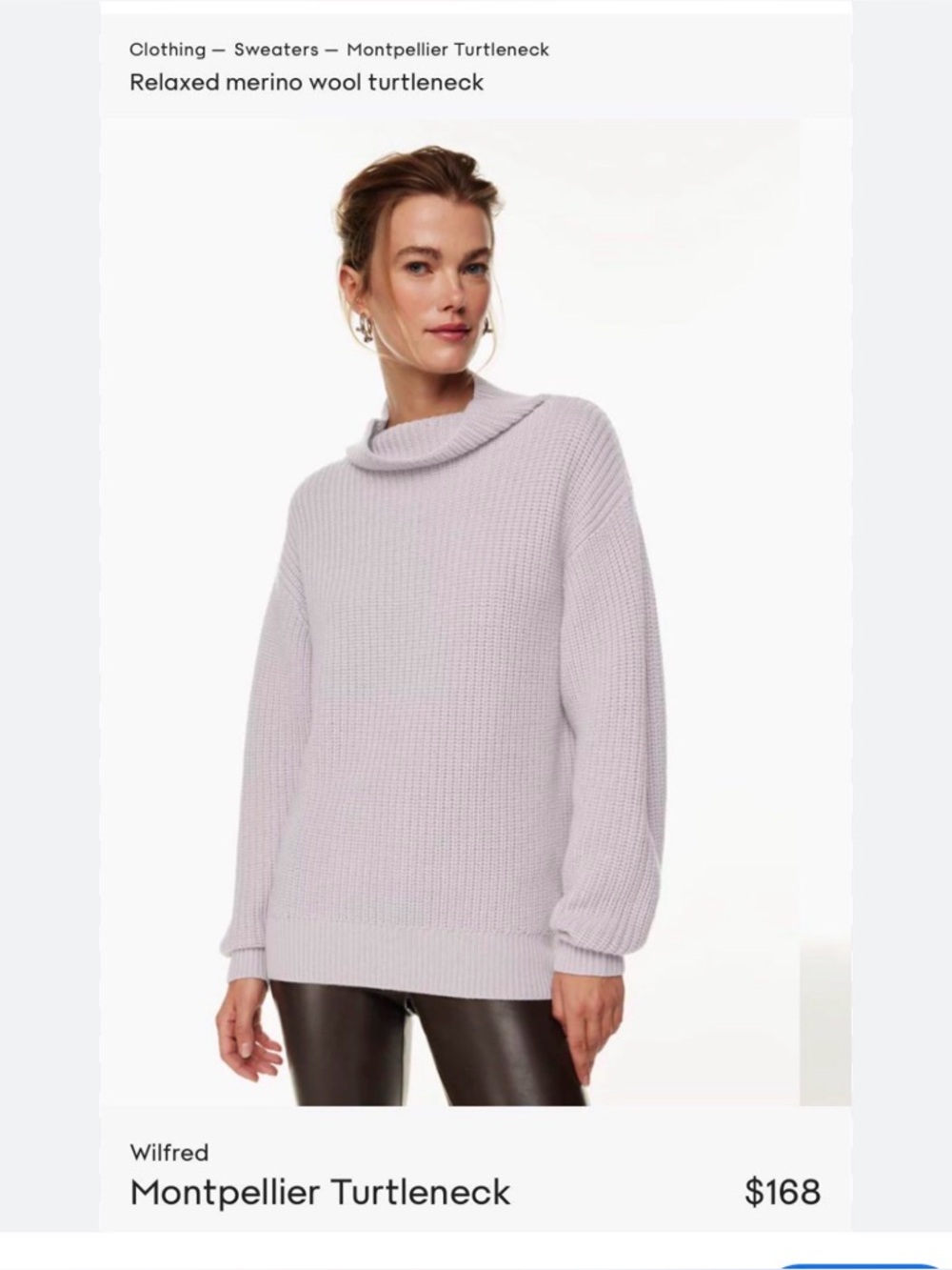 Wilfred Montpellier Light Periwinkle 100% Merino Wool Ribbed Mock Neck Sweater